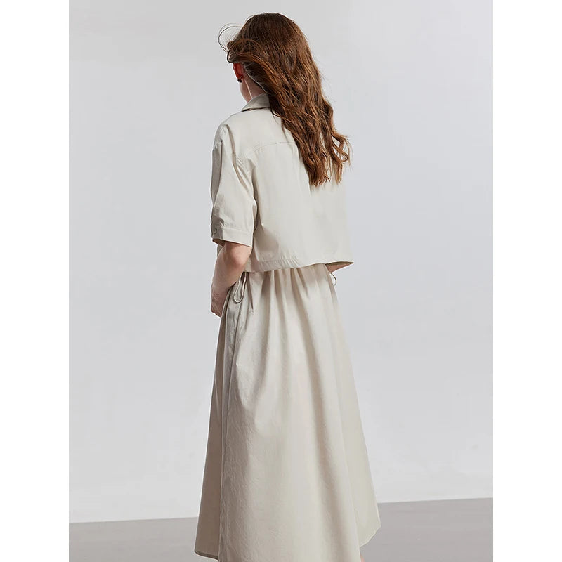 Robe femme mi-mollet été coupe ample col chemise boutonnée