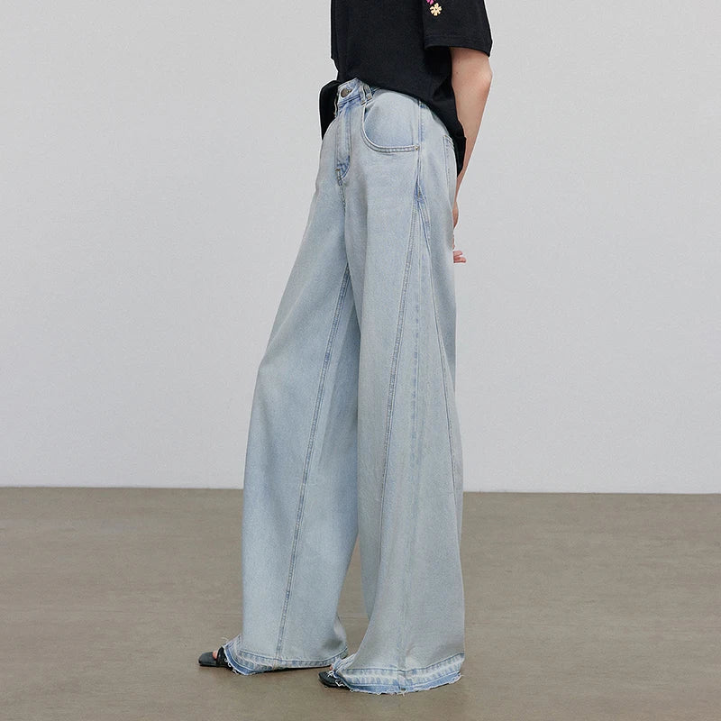 Jean femme taille mi‑haute coupe droite longue