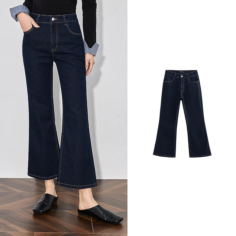 Jean femme coton coupe micro évasée style rétro