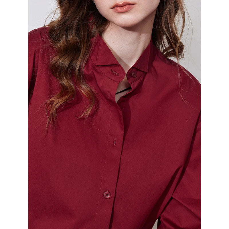 Chemise femme manches longues col montant uni casual