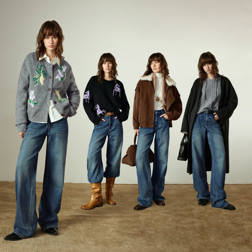 Pantalon Femme – Denim Droite, Taille Moyenne-Basse, Matière Lycra Brossée, Chaud et Confortable