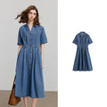 Damenkleid wadenlang Sommer Büro-Stil Kurzarm A-Linie