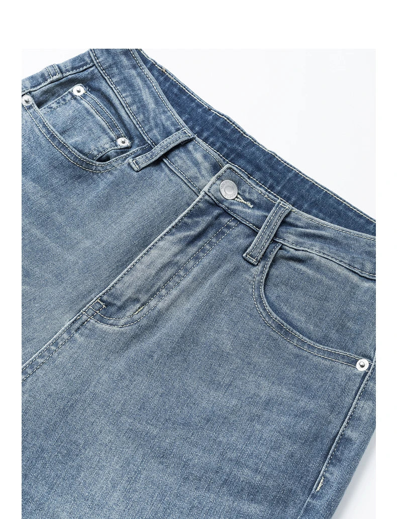 Jean femme patchwork taille haute coupe droite longueur cheville