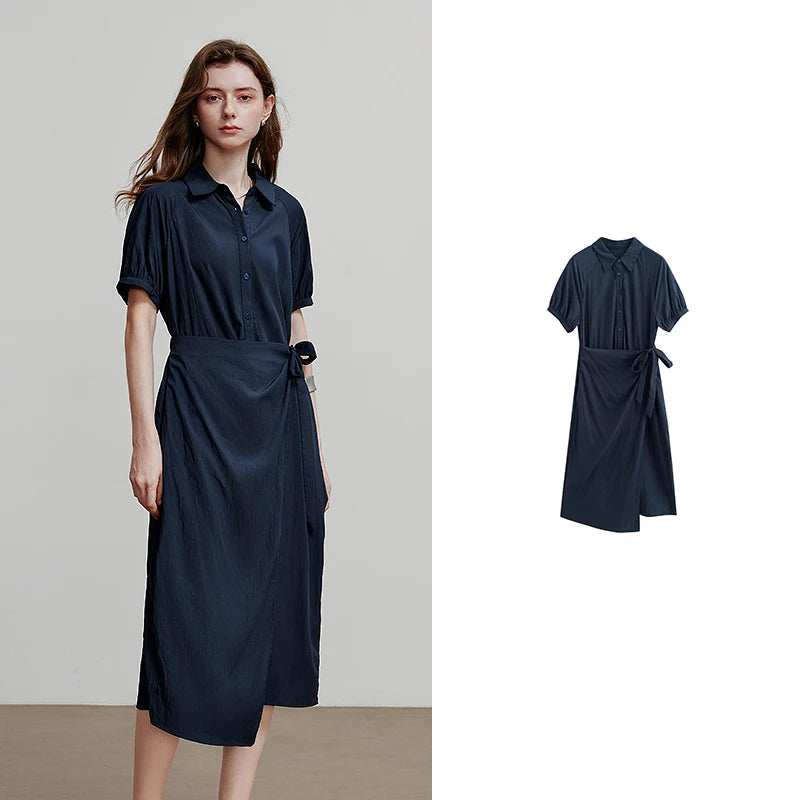 Robe femme mi‑mollet été style office A-Line manches courtes raglan