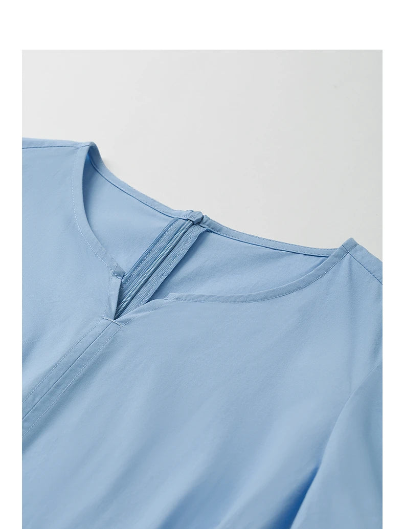 Robe femme mi-mollet été A-Line manches bouffantes col V avec poches