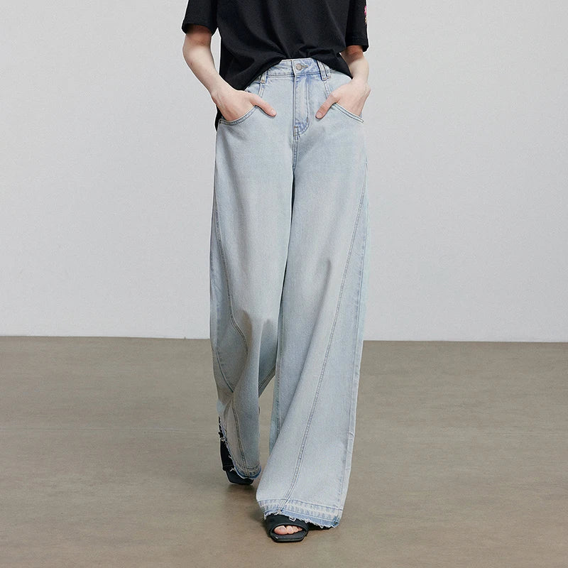 Jean femme taille mi‑haute coupe droite longue