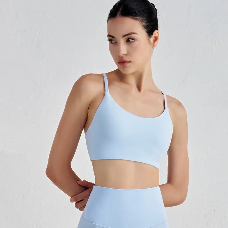 Brassière de sport à bretelles croisées, dos en U, avec coussinets poitrine