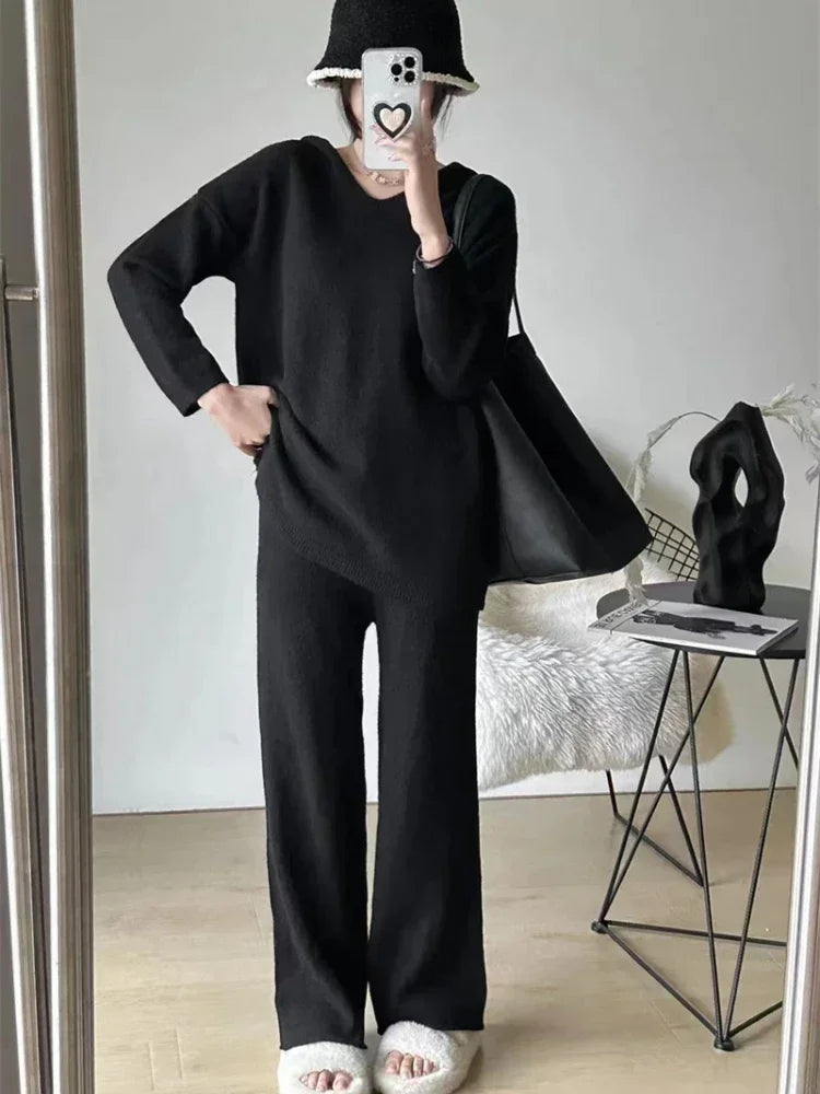Women's 2-Piece Knit Set – Casual Sweater and Straight Leg Pants