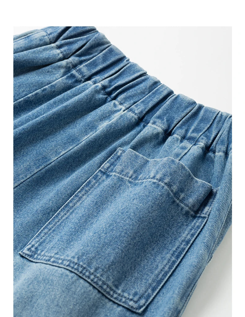 Women's jeans with elastic waist, straight leg, wide leg, long length