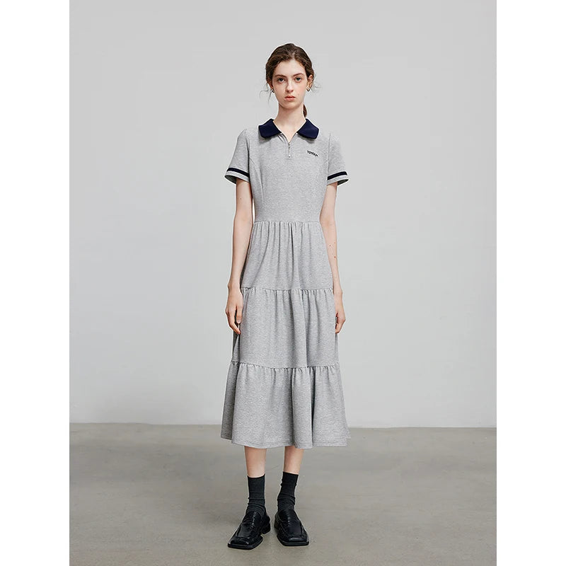 Robe femme mi-mollet été A-Line col chemise brodée motif lettres