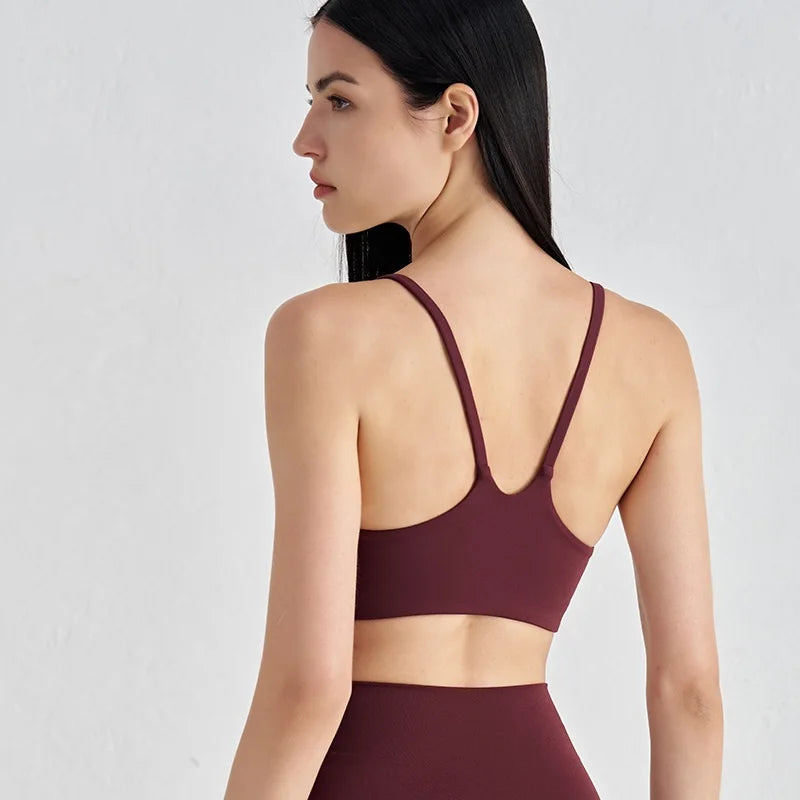 Brassière de sport à bretelles croisées, dos en U, avec coussinets poitrine