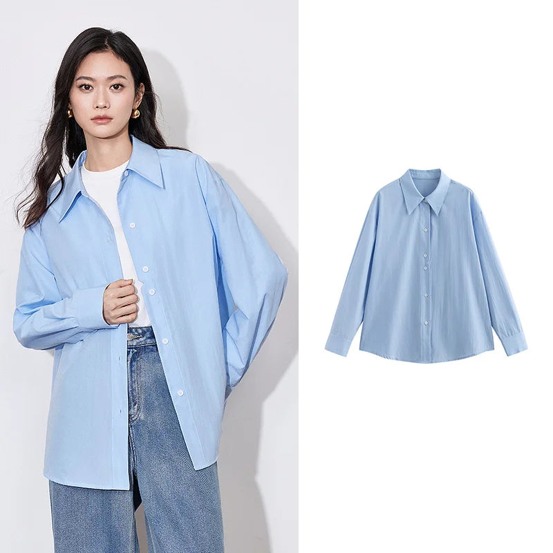 Chemise femme manches longues col chemise uni casual office