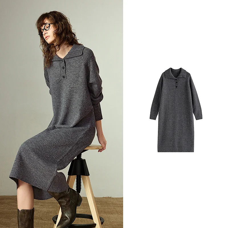 Robe Pull Femme – Maille Douce, Coupe Loose et Mi-longue, Style Athleisure Rétro