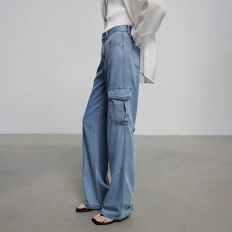 Jean long femme coupe droite été