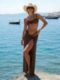 Ensemble Bikini 3 Pièces Jaune Beurre à Fleurs - Maillot de Bain avec Jupe Longue et Cover-Up Plage