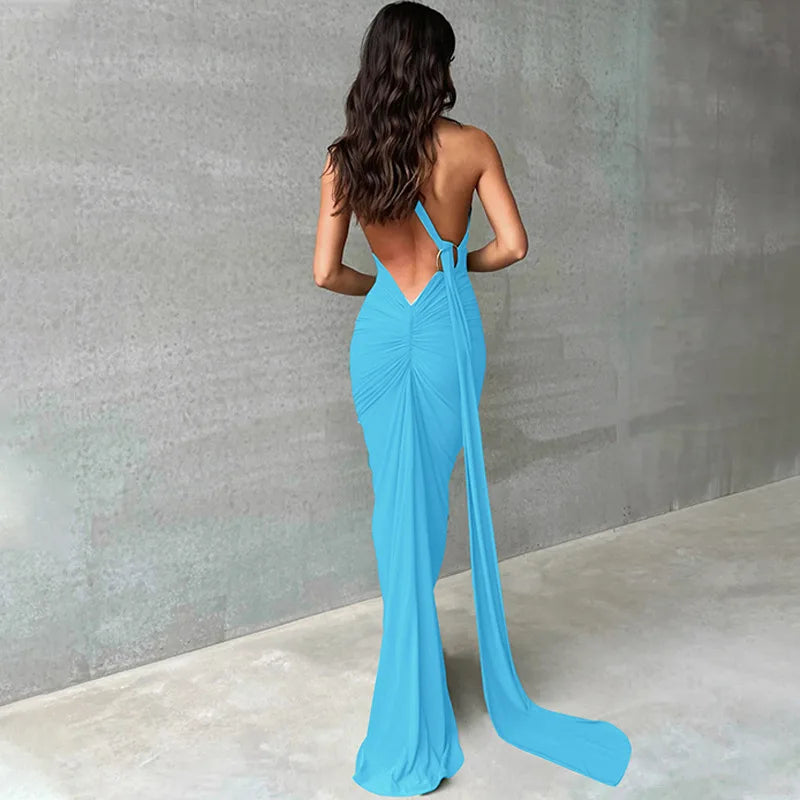 Robe Longue Élégante Femme – Dos Nu, Bodycon,