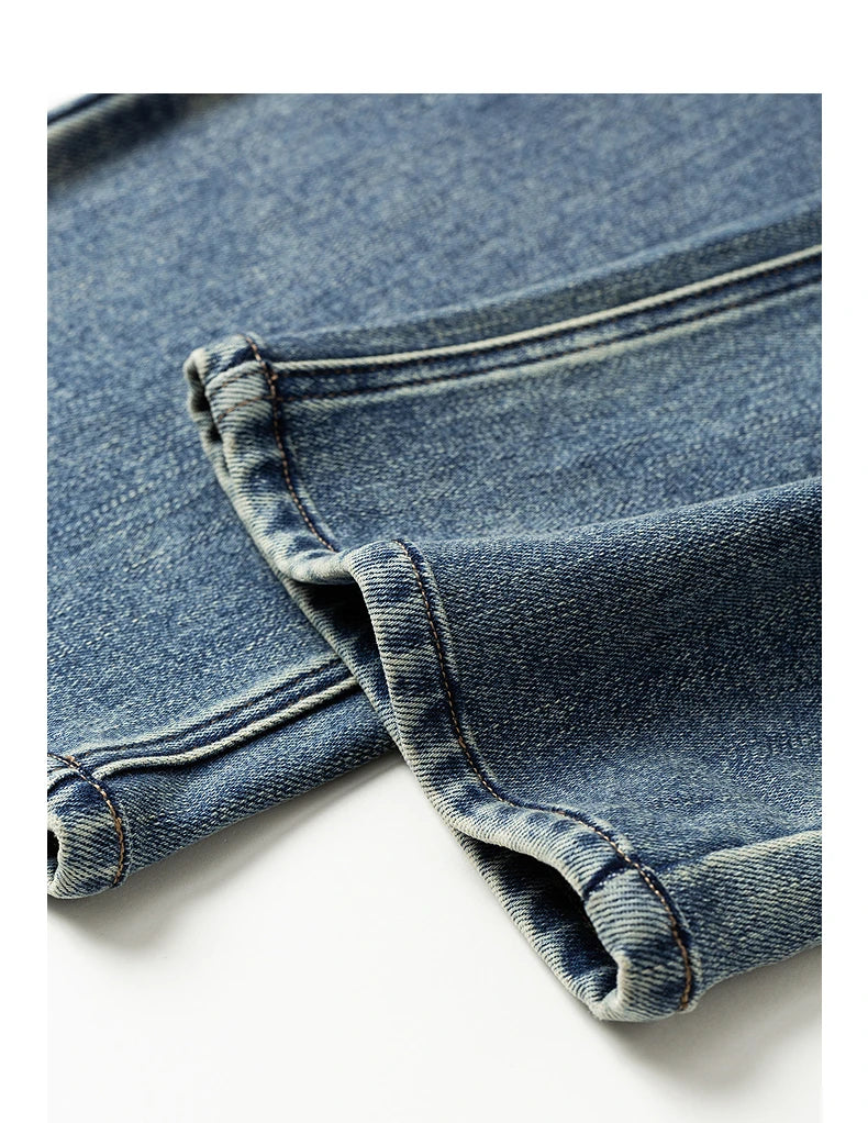 Damenjeans – Gerader Schnitt, gewaschener Vintage-Denim, Fleece-Futter und Lycra-Stretch