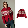 Damenpullover – Rollkragenpullover mit Reißverschluss, nordischer Vintage-Stil, dickes Fair-Isle-Jacquardmuster