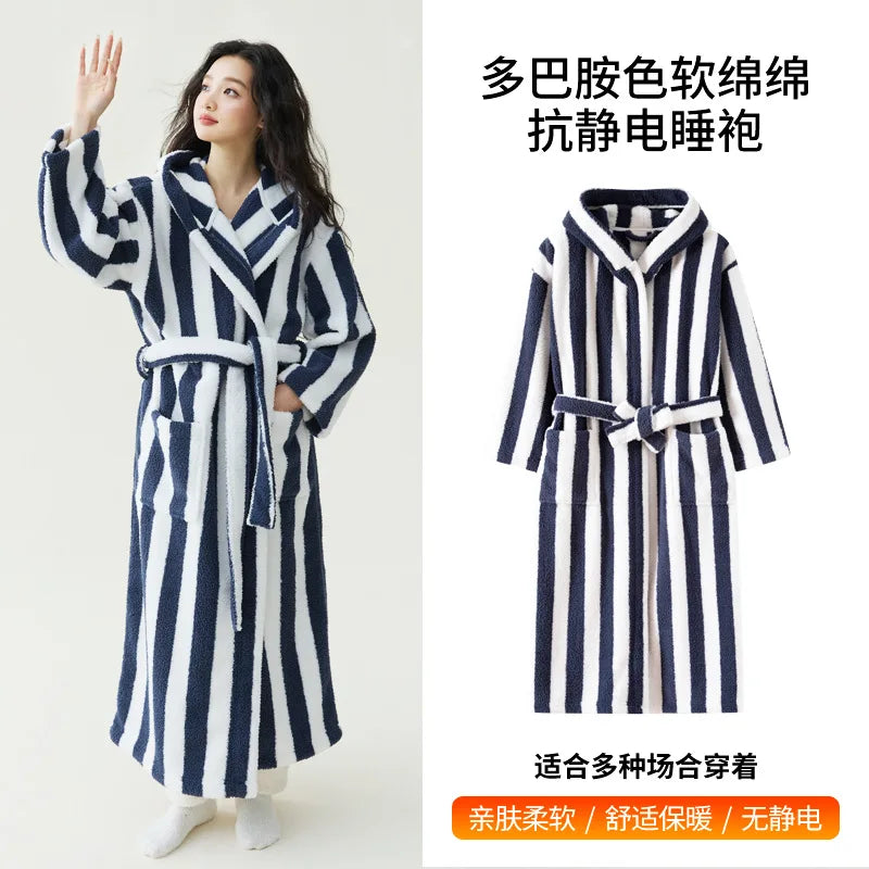 Peignoir Velours Rayé Couple Manches Longues