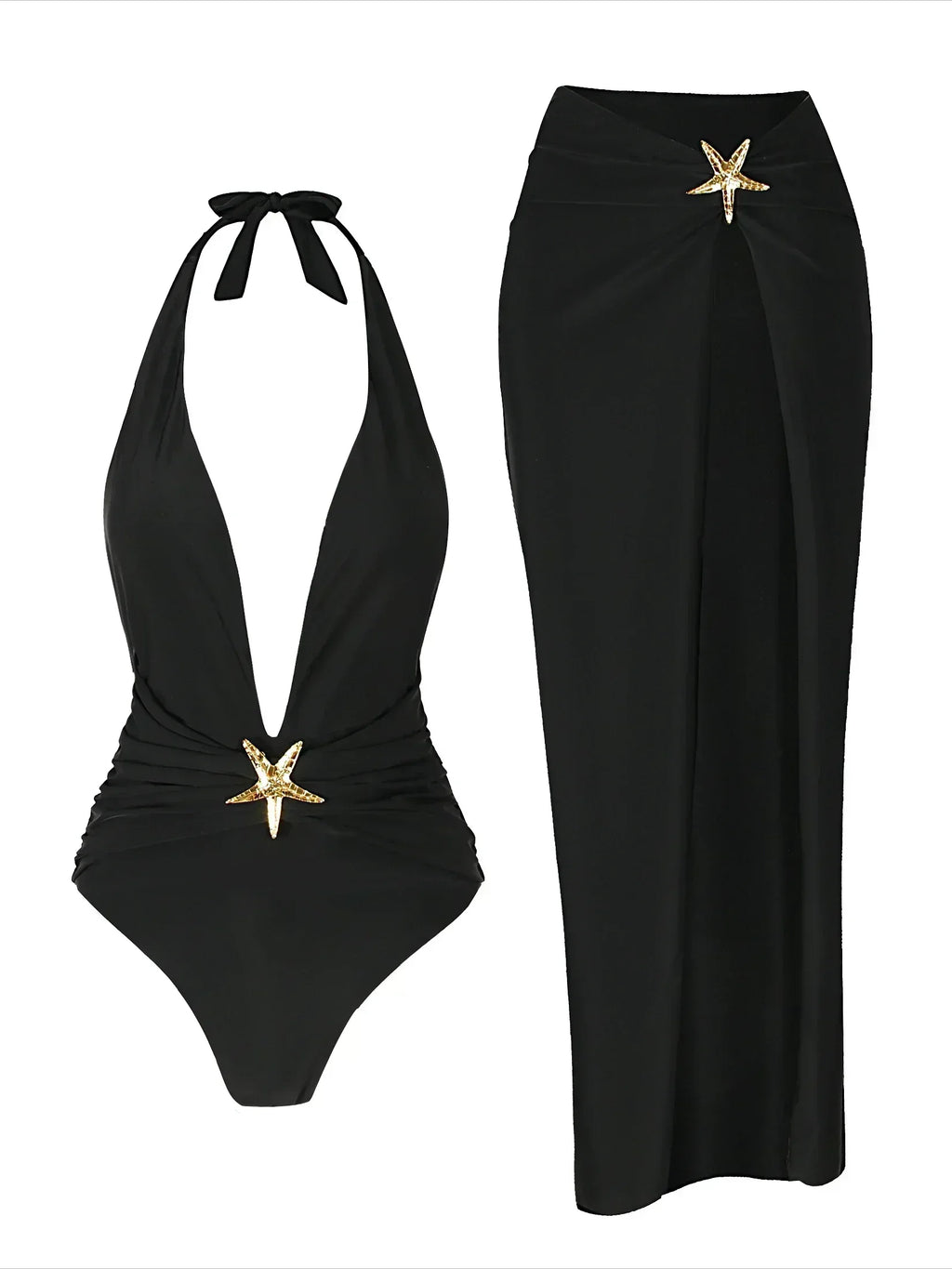 Ensemble Maillot de Bain 2 Pièces Étoile de Mer avec Jupe Élastifiée pour Femme Élégante