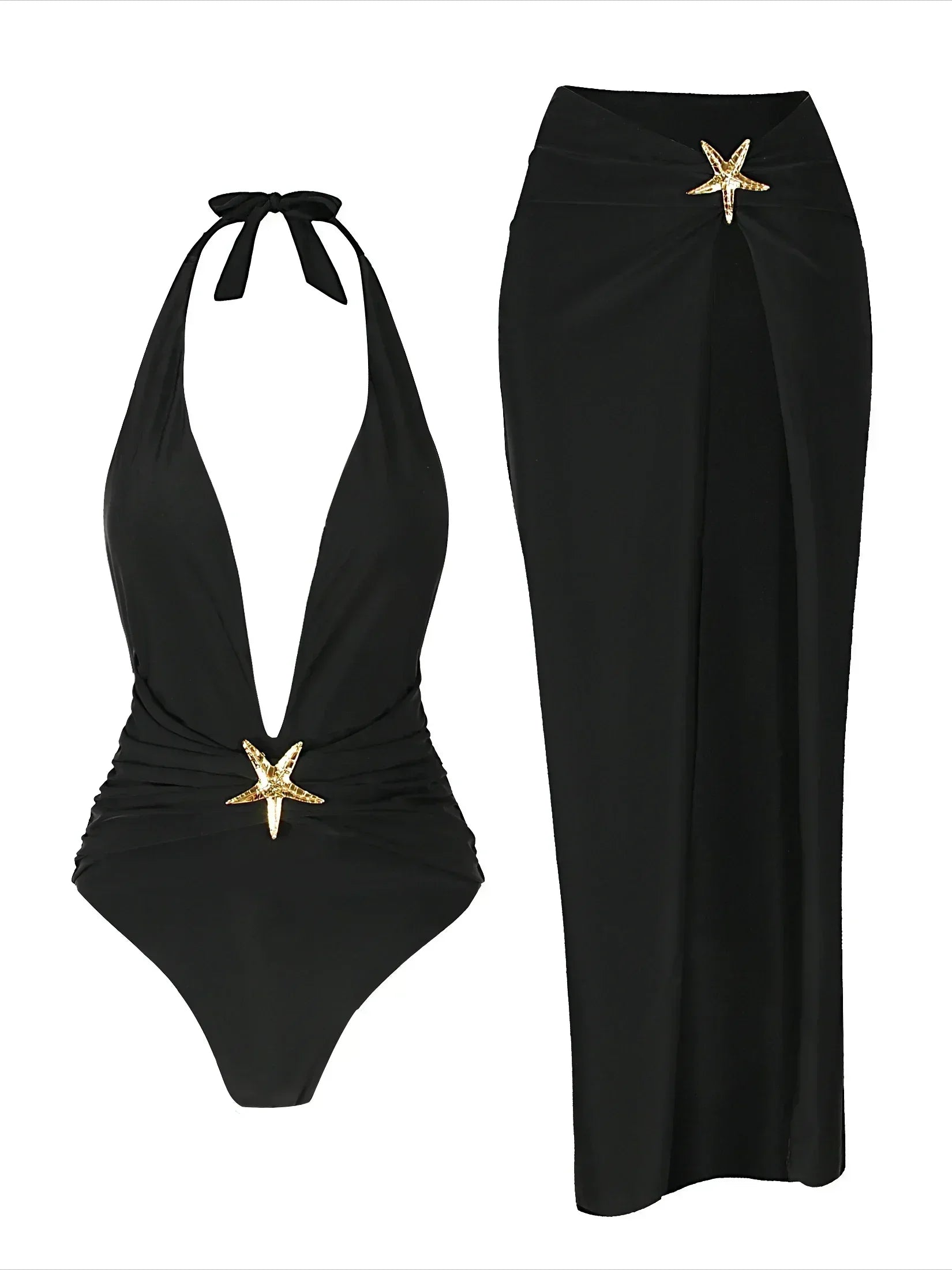 Ensemble Maillot de Bain 2 Pièces Étoile de Mer avec Jupe Élastifiée pour Femme Élégante
