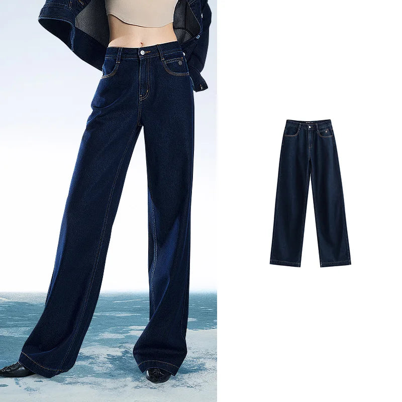 Jean femme taille mi-basse coupe droite large slim fit