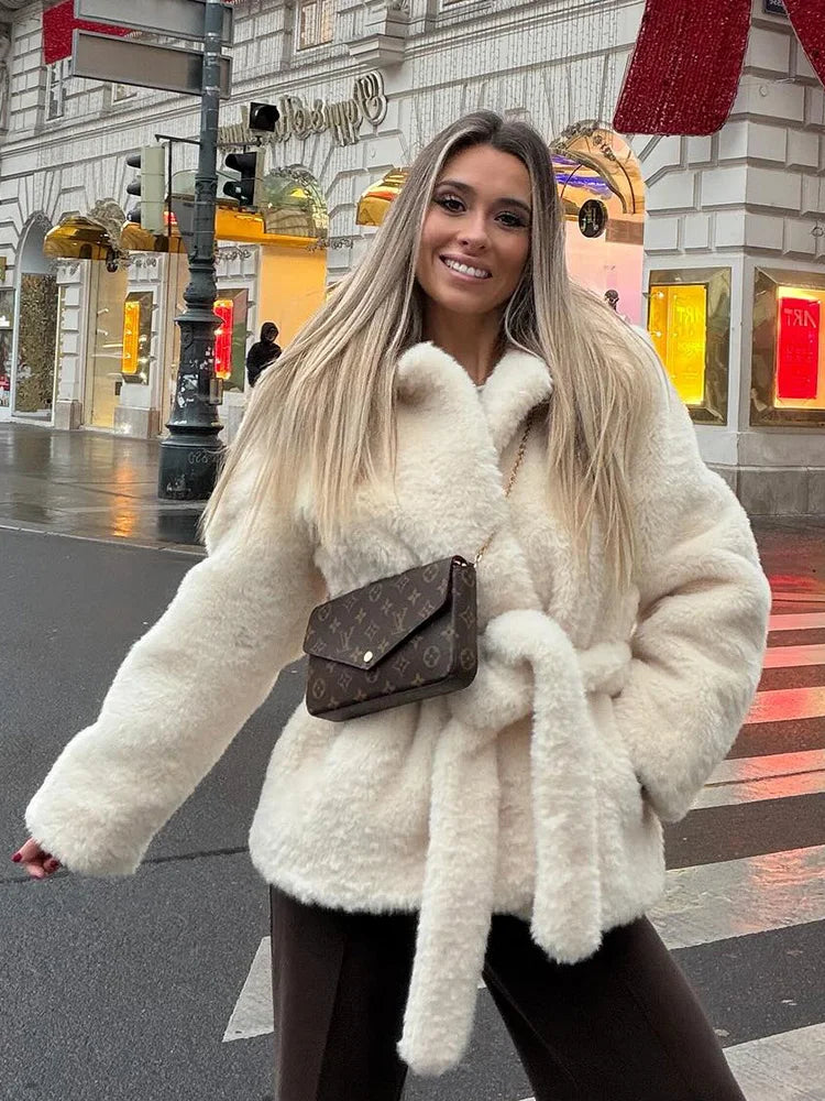 Winter Jacket with Notched Collar &amp; Decorative Laces