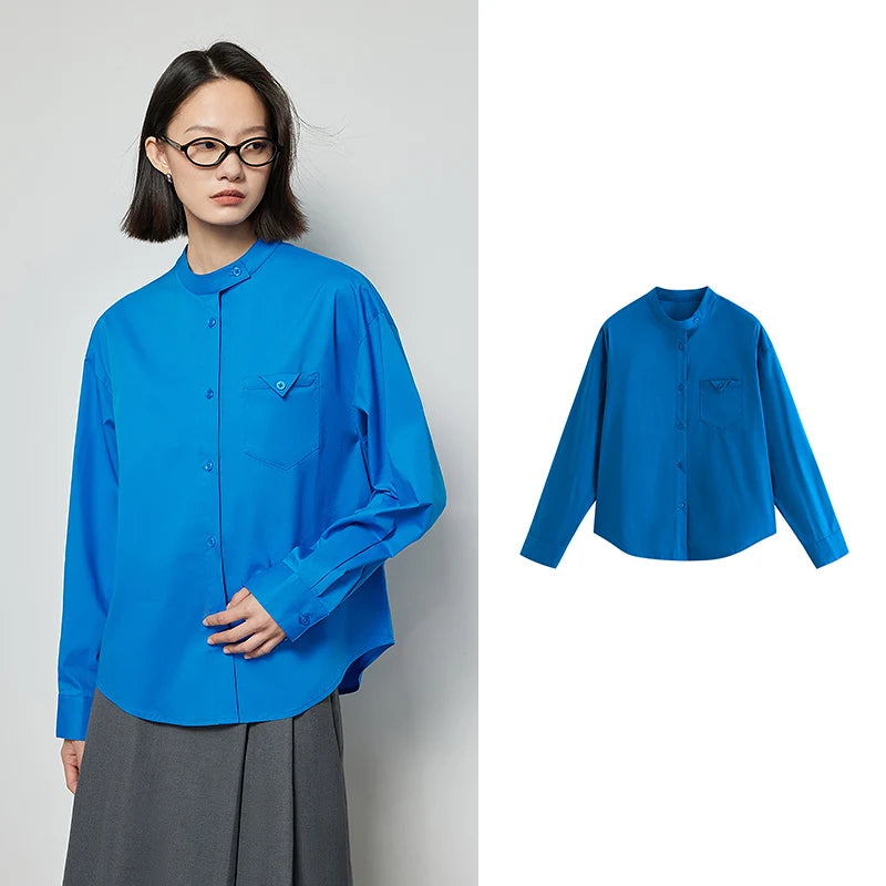 Chemise femme col montant avec poches