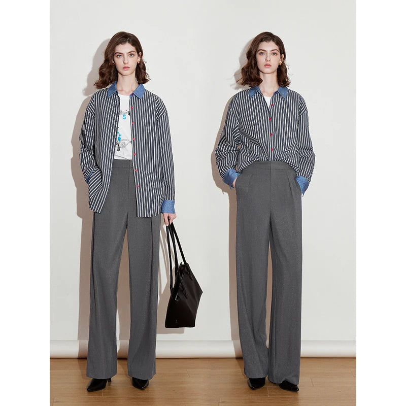 Chemise rayée femme – style Boyfriend, boutons contrastants
