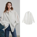 Women's blouse in openwork lace – shirt collar, long sleeves