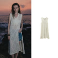 Robe femme mi‑mollet été A-Line sans manches col V ajourée