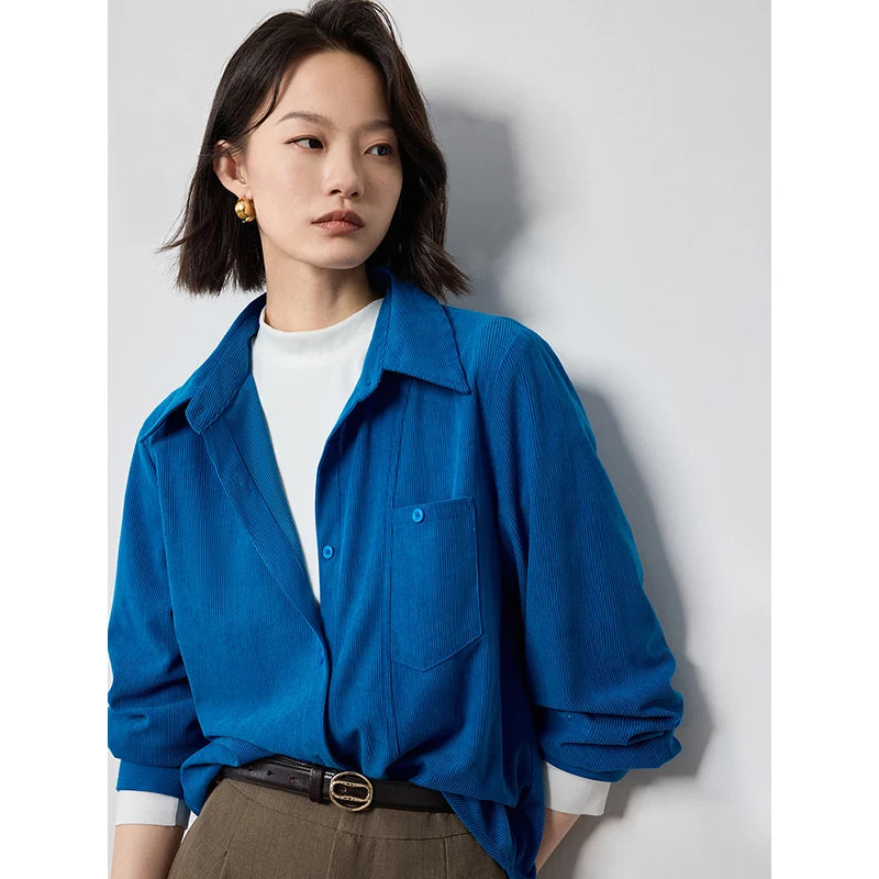 Blouse femme en velours côtelé – col chemise, manches longues