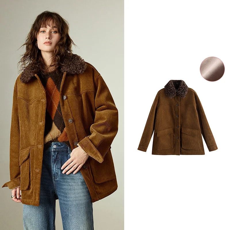Manteau Femme – Col Sherling, Doublure Fleece, Style Nomade Oversized, Confort et Chaleur
