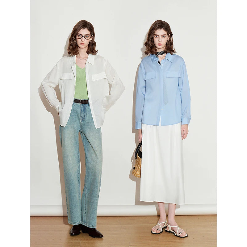 Women's long-sleeved shirt in Lyocell and Ramie
