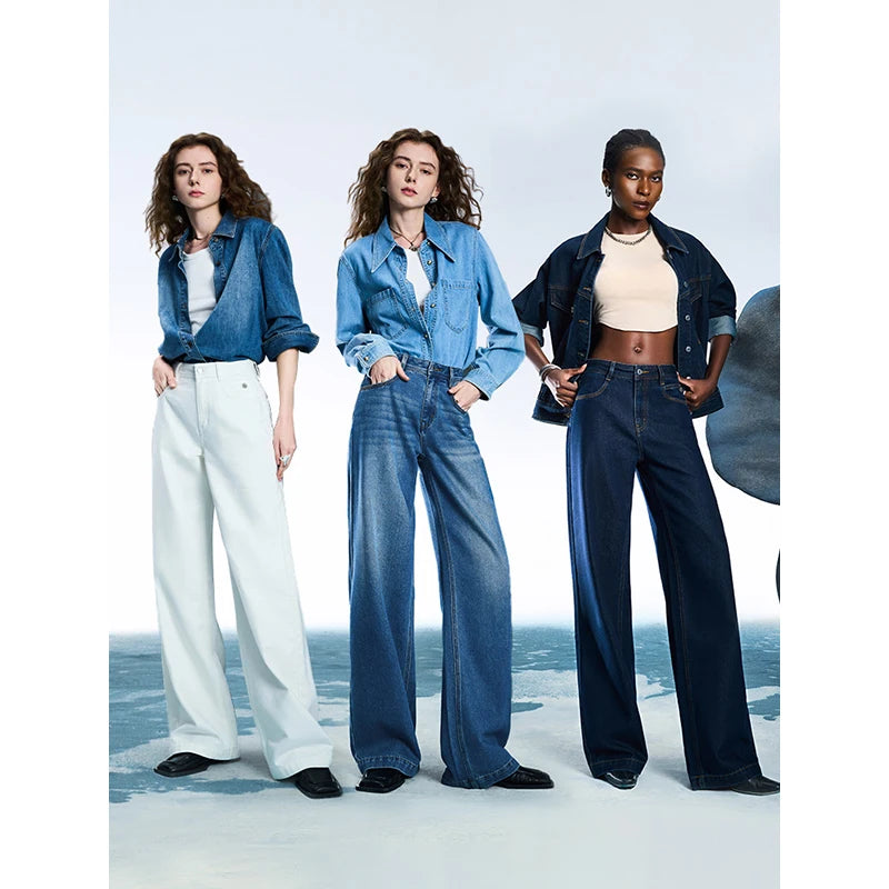 Jean femme taille mi-basse coupe droite large slim fit