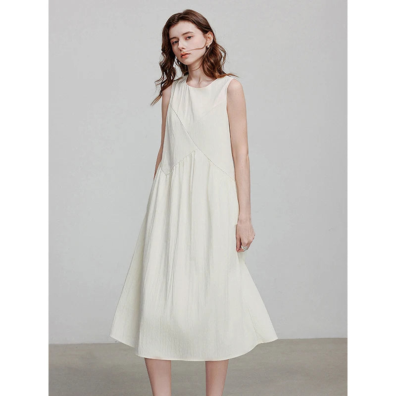Damen-Midikleid, wadenlang, Sommer, Strandstil, A-Linie, ärmellos, Spaghettiträger