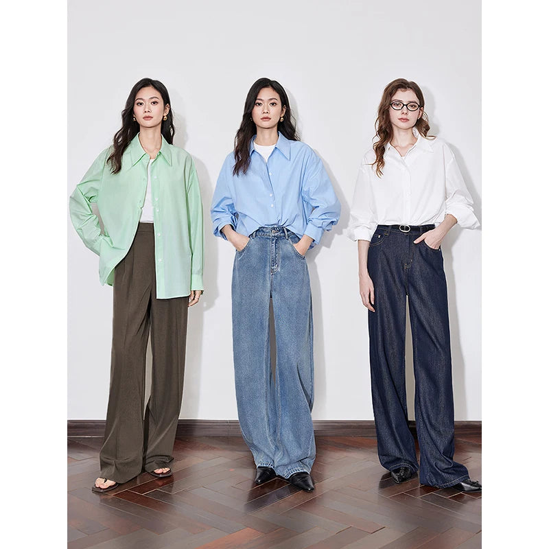 Chemise femme manches longues col chemise uni casual office