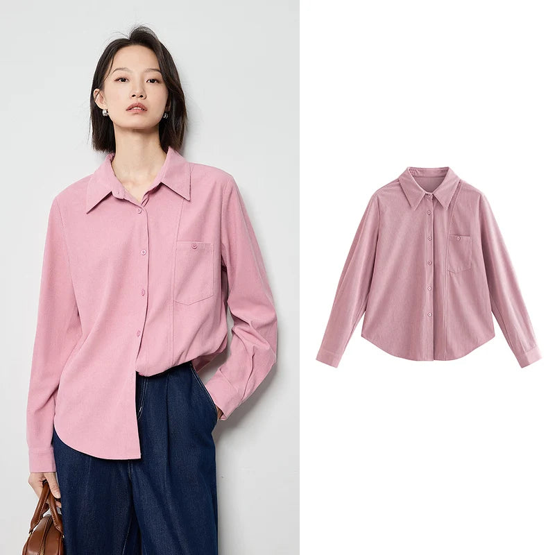 Blouse femme en velours côtelé – col chemise, manches longues