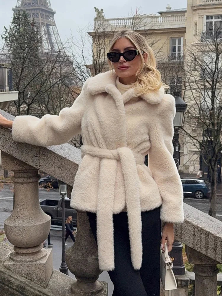 Winter Jacket with Notched Collar &amp; Decorative Laces