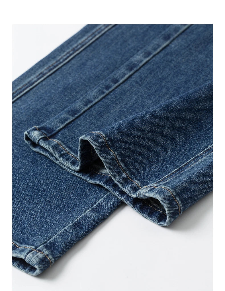 Jean femme taille haute coupe poire délavé longueur longue