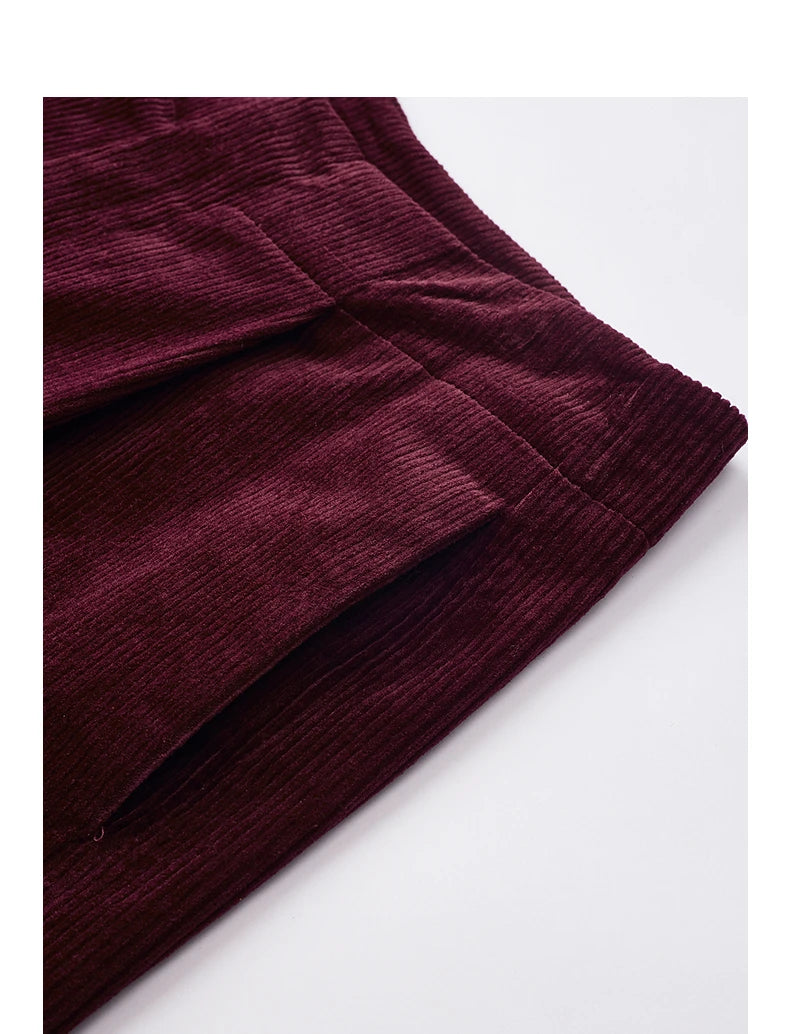 Pantalon Femme – Velours Côtelé Plissé, Coupe Banana Rétro, Effet Gainant et Cache-Hanches
