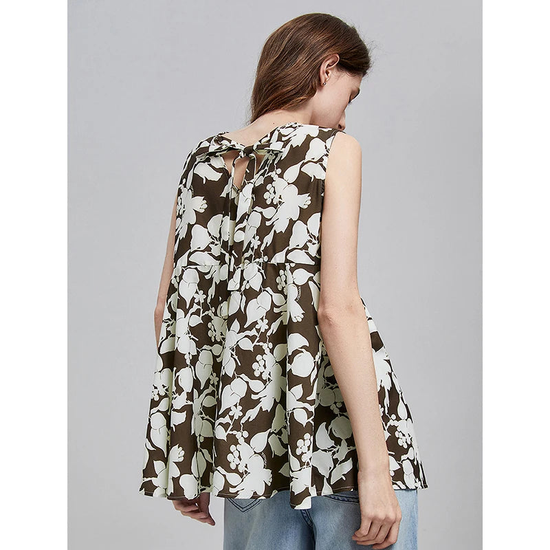 Chemise femme mi-longue sans manches col V patchwork