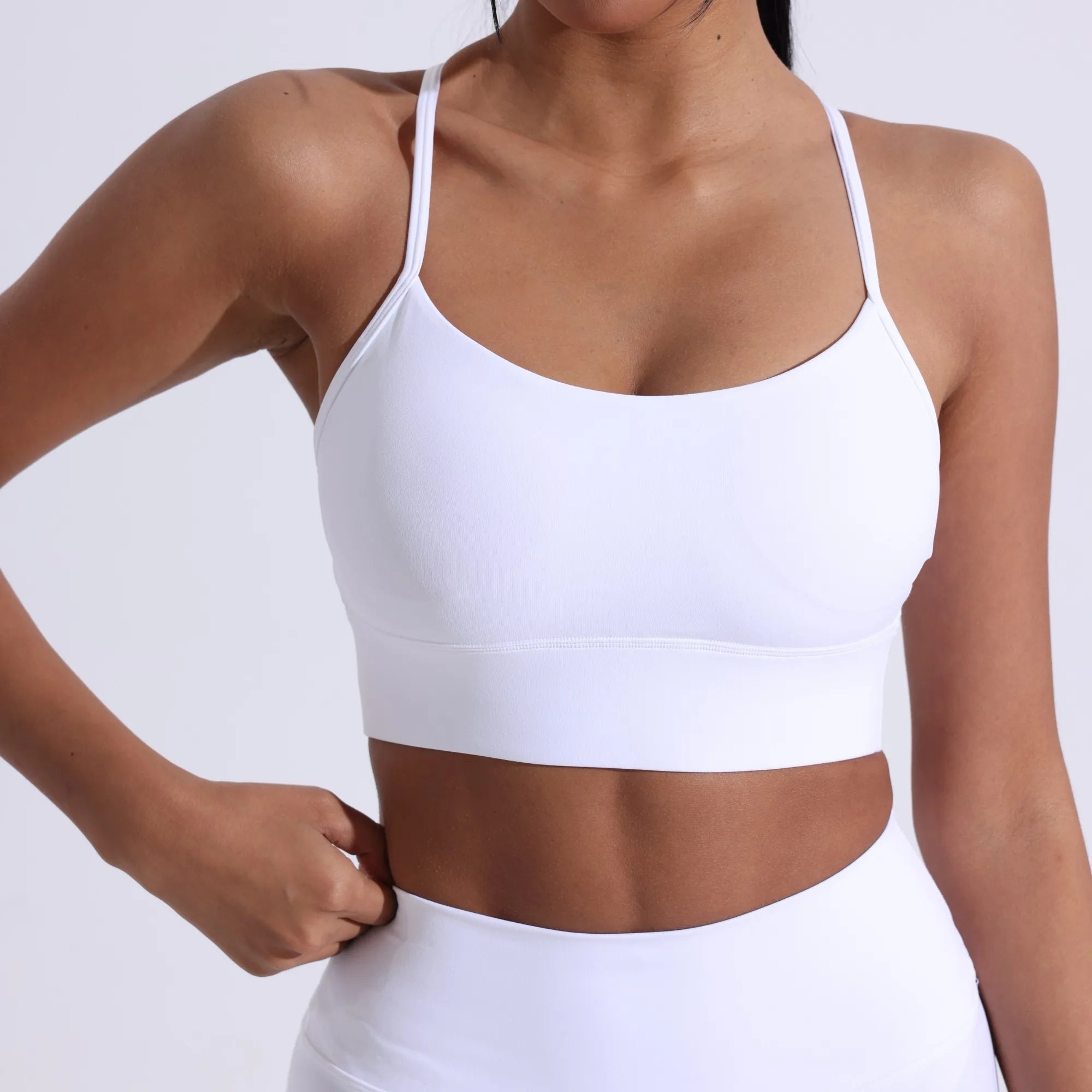 Brassière de sport femme dos en Y, coloris uni, avec coussinets