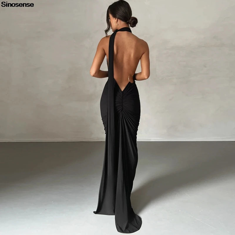 Robe Longue Élégante Femme – Dos Nu, Bodycon,
