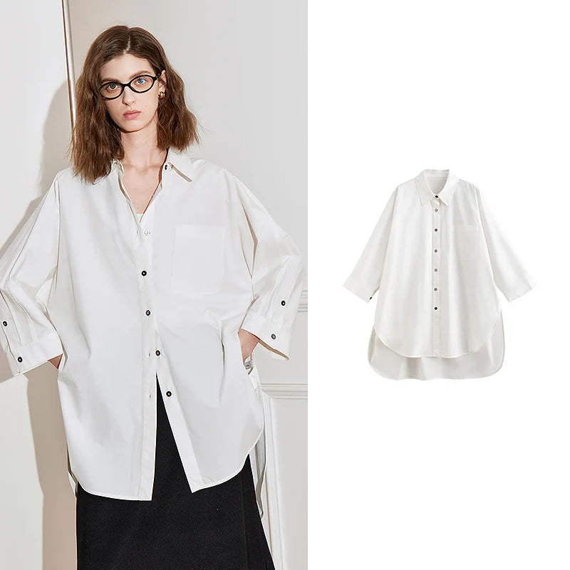 Chemise mi-longue femme à manches 3/4 – poches