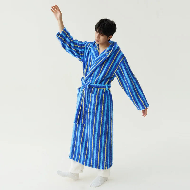 Peignoir Velours Rayé Couple Manches Longues