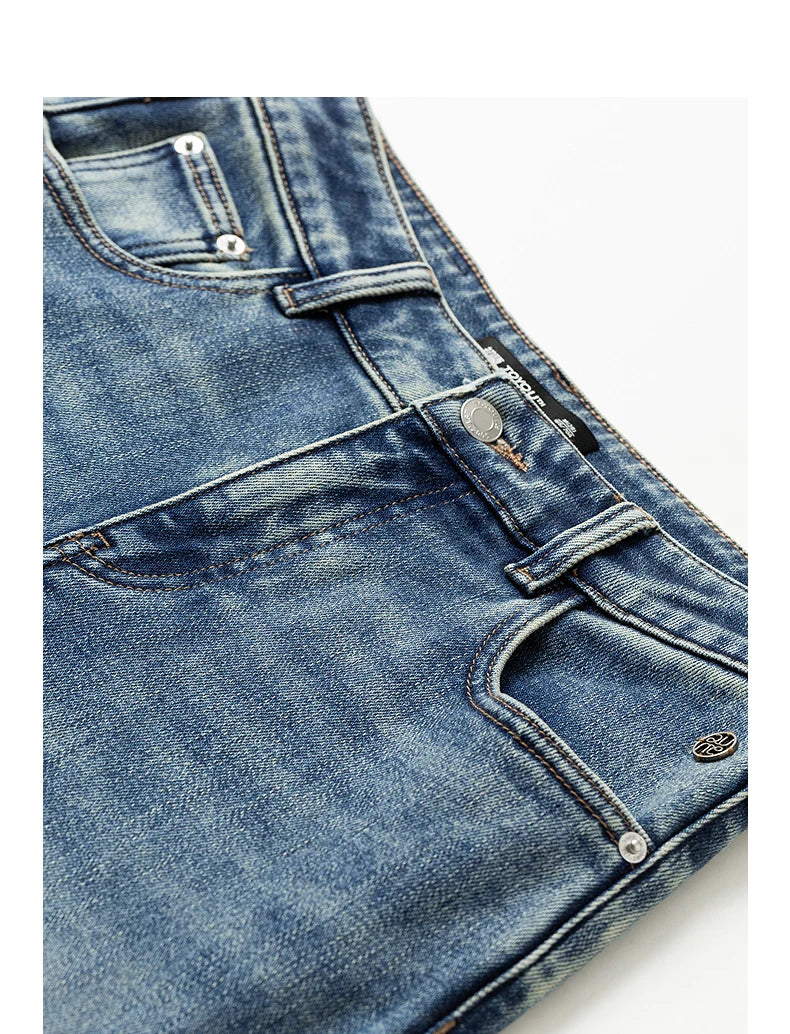 Damenjeans – Gerader Schnitt, gewaschener Vintage-Denim, Fleece-Futter und Lycra-Stretch