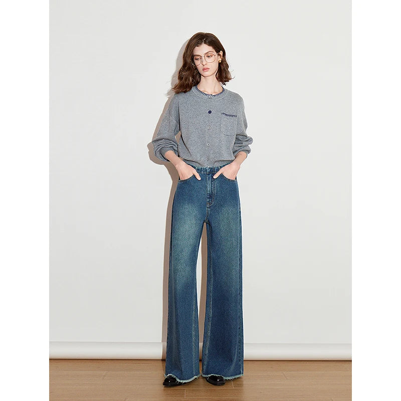 Jean femme coupe droite large style rétro et moderne