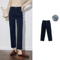 Damenjeans, wadenlang, schmal geschnitten, Haremshose, warm gefüttert