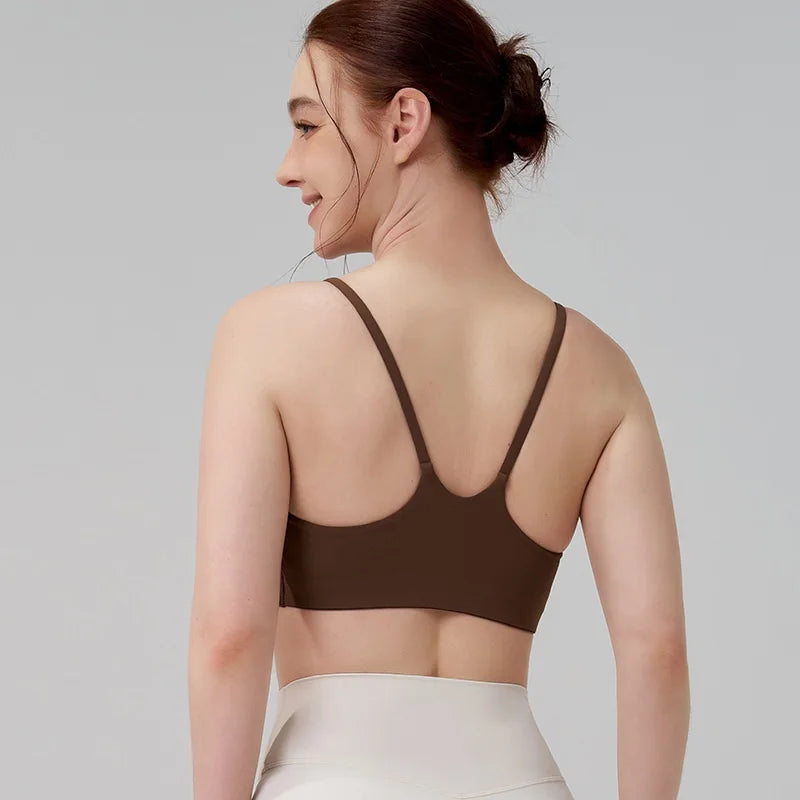 Brassière de sport à bretelles croisées, dos en U, avec coussinets poitrine
